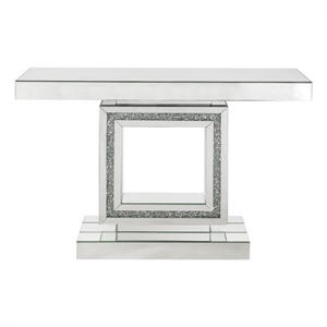 console table with mirror frame and square open base silver