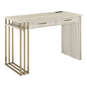 42 inch desk console table 2 drawers metal base oak white gold