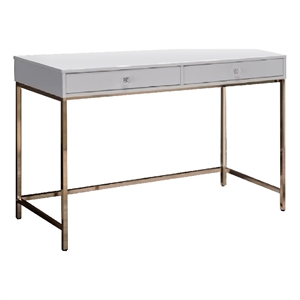 47 inch desk console table 2 drawers metal frame white gold