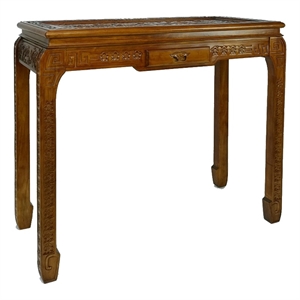mai 36 inch classic wood console table 1 drawer floral carving brown