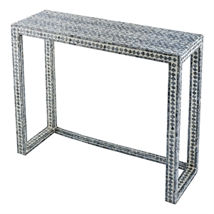 36 inch accent console table capiz shell inlay rectangular gray