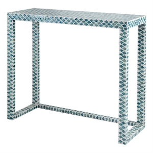 36 inch accent console table capiz shell inlay rectangular blue