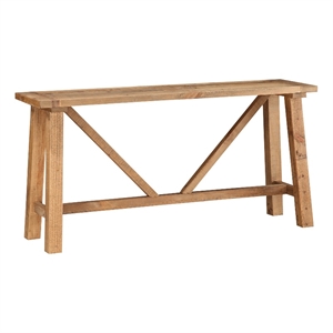 pine console table with  trestle reinforced sawhorse base brown