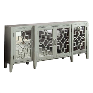 72 inch wooden console table 3 mirror doors lattice design gray white