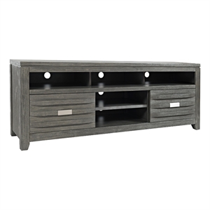 70 inch wooden media console table with 3 open compartments light gray