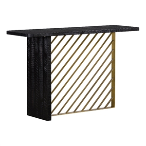 wooden console table with metal accents gold and black
