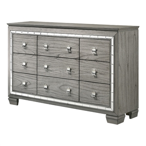 dresser with 9 drawers and mirror trim inlay gray