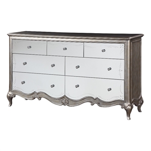 dresser with mirror front and molded trim antique silver