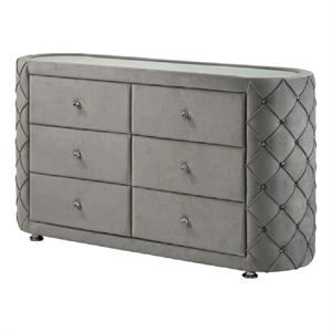 jill 63 inch upholstered dresser tufted velvet 2 drawers grey