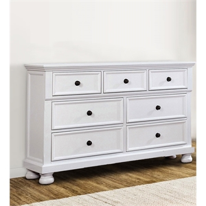 transitional wooden dresser with 7 drawers and bun feet white