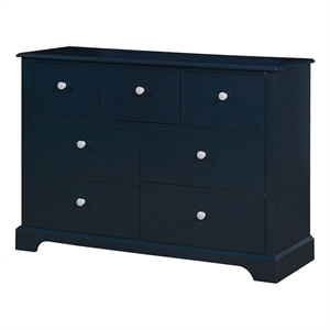 transitional 7 drawer wooden dresser with knob pulls blue