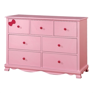 7 drawer transitional wooden dresser with arched base pink