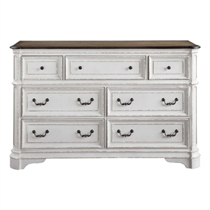 fil 64 inch solid wood dresser 7 drawers felt lined antique white