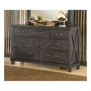 seven drawer dresser with exposed bolts & hammered metal drawer pull dark brown
