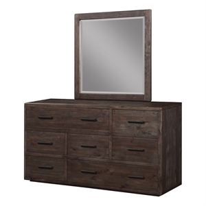 seven drawer wooden dresser with metal pull handles  espresso brown