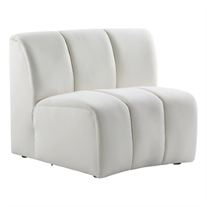 theo 43 inch armless curved wooden accent chair velvet channel tufting white