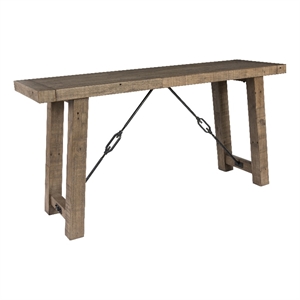 handcrafted reclaimed wood console table with grains weathered gray