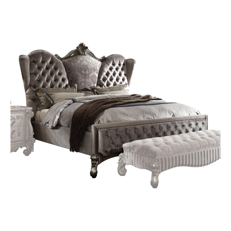 Benzara Upholstered Fabric Wood Queen Size Bed with