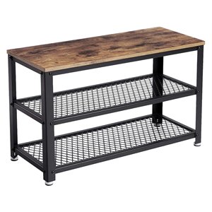 29 inch industrial metal frame shoe rack wood top shelf 2 mesh shelves