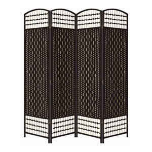 67 inch 4 panel room divider screen wood paper straw arched to  espresso brown
