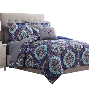 benjara 8-piece transitional fabric california king complete bed set in blue