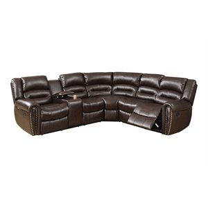 benjara 3-piece modern bonded leather reclining sectional in brown