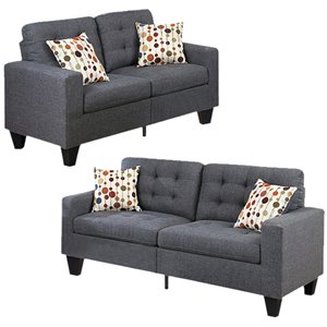 benjara 2-piece modern style linen fabric sofa set in gray finish