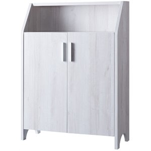 benjara 2-door transitional wood shoe cabinet with top shelf storage in white