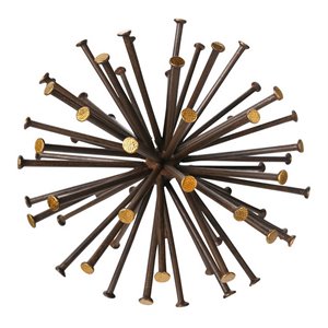 benjara round transitional metal sea urchin design medium sculpture in brown