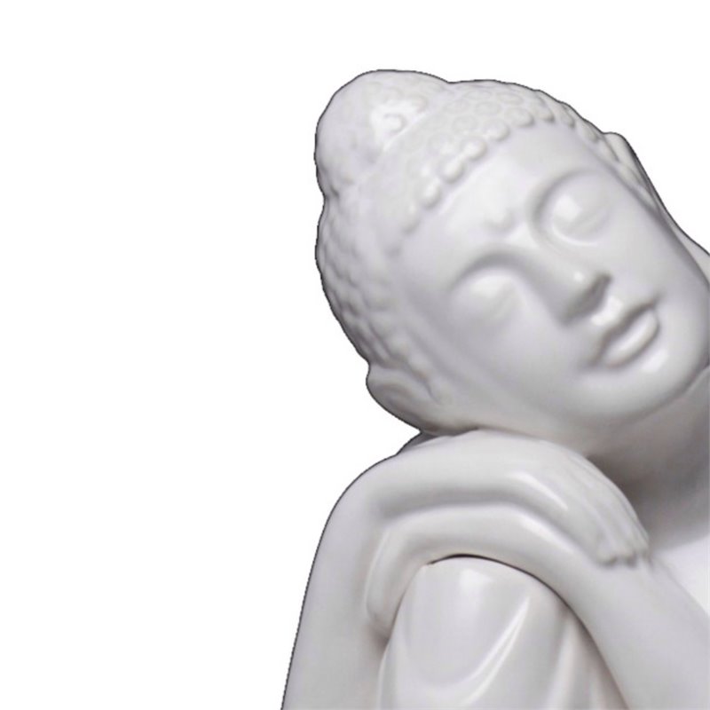 Benjara Ceramic Sitting Buddha Figurine with Round Ushnisha White 