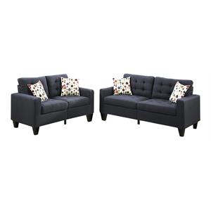 benjara 2-piece modern style linen fabric sofa set in dark gray