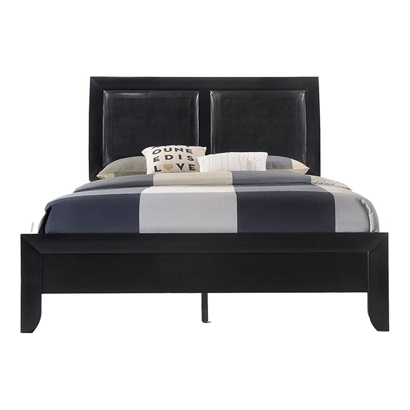 Benjara 76 Wood California King Bed, Full Size Bed With Faux Leather Headboard