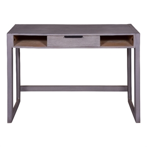 44 inch single drawer mango wood console table desk textured groove lines gray