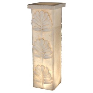 benjara decorative poly resin pedestal with embossed leaf design in cream