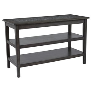 benjara 2-shelf transitional wood and marble tile inlay media table in dark gray