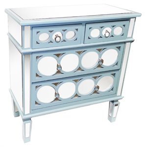 32 inch mirrored accent chest- 4 drawers- round wood cut outs- blue