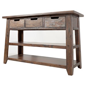benjaza 3-drawers & 2-shelves transitional wood sofa table in brown