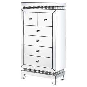 benjaza 6-drawer transitional faux crystal wood cabinet in silver