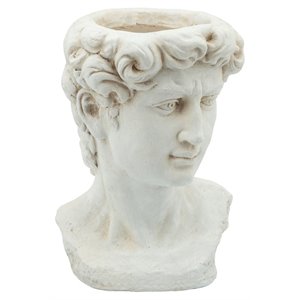 benjaza transitional resin male head planter with round opening in white