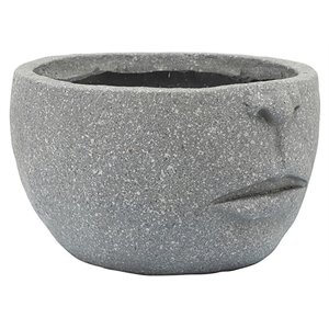 benjaza transitional resin half face planter with round opening in gray