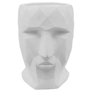 benjaza transitional resin human face planter with faceted sides in white