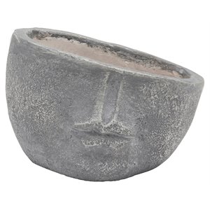 benjaza transitional resin carved half face textured planter in gray