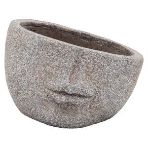 benjaza transitional resin half face textured planter in taupe gray