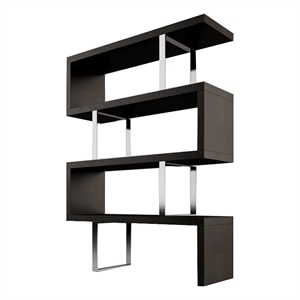 gina 67 inch modern bookshelf 4 tier alternating s shape black and chrome