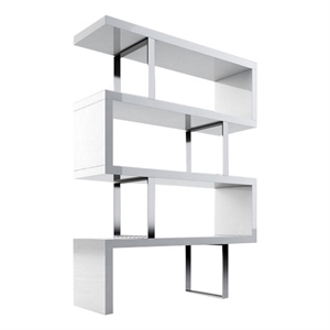 gina 67 inch modern bookshelf 4 tier alternating s shape white and chrome