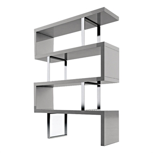 gina 67 inch modern bookshelf 4 tier alternating s shape gray and chrome