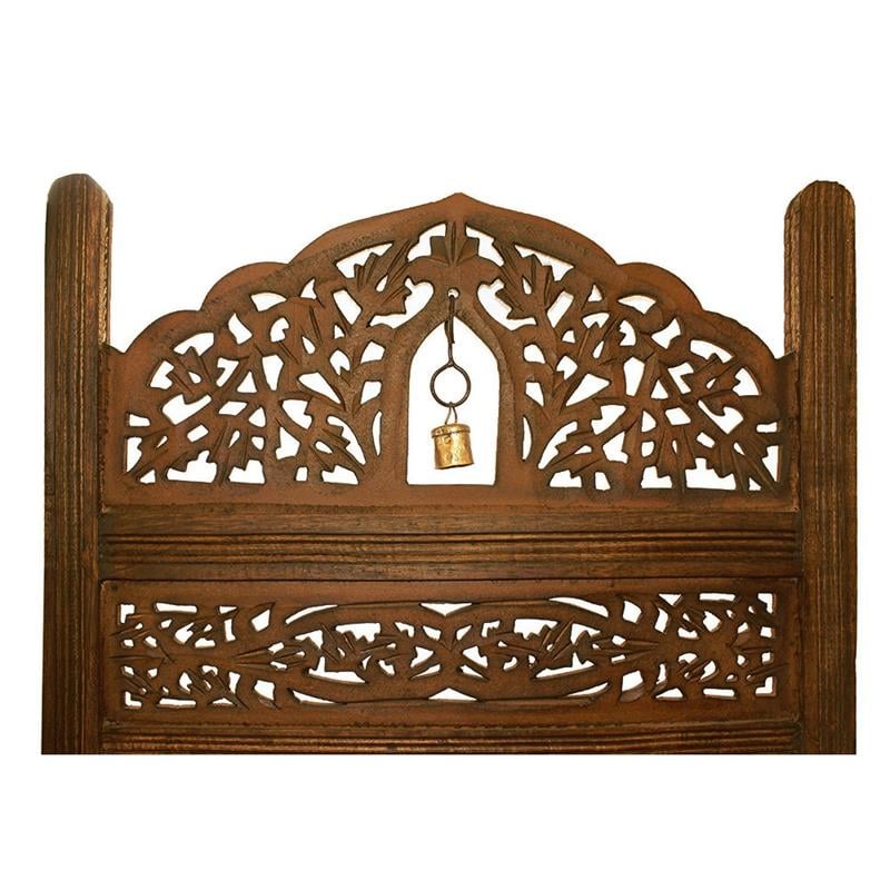 The Urban Port 4-Panel Wood Room Divider Screen with Tiny Bells in Brown