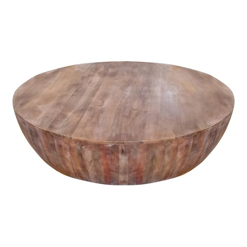 The Urban Port 48 Drum Shaped Modern, Round Wooden Coffee Table Drum