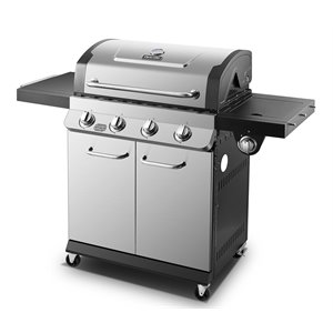 dyna-glo 4-burner stainless steel premier propane gas grill in silver finish