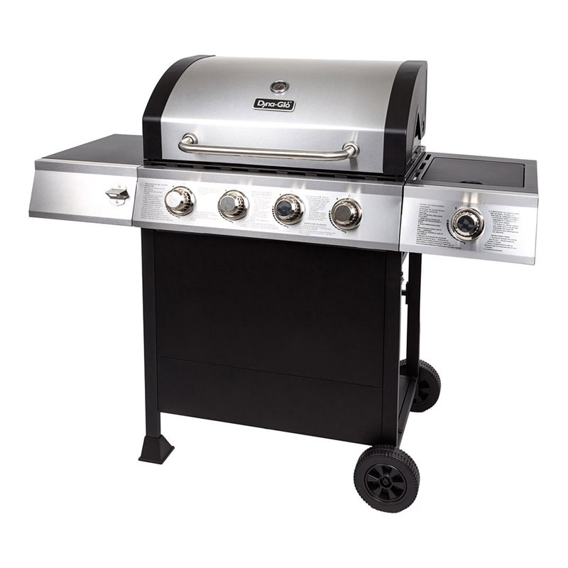 DynaGlo 4burner Metal Open Cart Propane Gas Grill in Silver and Black Cymax Business